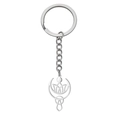 Portachiavi yoga in acciaio inox argento con ciondolo a forma di mezzaluna e loto - Color Acciaio