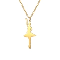 Golden ballet dancer silhouette pendant on stainless steel cross chain for women - Style 2 Gold