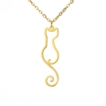 Minimalist gold hollow cat pendant necklace featuring a sleek kitten silhouette and O-chain - Gold