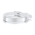 Adjustable white silicone ID bracelet with silver stainless steel plate for kids - White