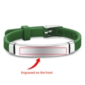 Customized green silicone ID bracelet with adjustable stainless steel plate for kids - Dark Green