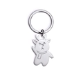Polished silver stainless steel keychain featuring a cute cartoon reindeer pendant charm - Deer-Silver