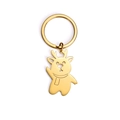 Golden reindeer keychain with polished ring and cartoon deer pendant jewelry for gift - Deer-Gold