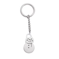 Polished silver stainless steel snowman keychain with festive cutout details - Snowman-Silver