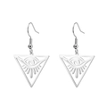 Polished silver stainless steel earrings featuring a hollow triangle eye pendant design - Steel Triangle Eye