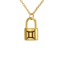 Collar de acero inoxidable dorado con colgante de candado y signo zodiacal de Géminis - Géminis / Dorado