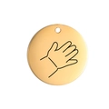Detailansicht eines runden gold polierten Metallanhängers mit minimalistischem Daumen-hoch-Icon - Handfläche (Stil 17) / Gold