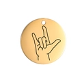 Polierter goldener Edelstahl-Anhänger mit schwarzer ASL Ich liebe dich Geste - Ich liebe dich Geste (Stil 7) / Gold