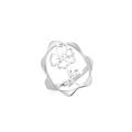 Bague ouverte en acier inoxydable argenté avec motif floral ajouré et anneau ondulé - Couleur Acier - Coquelicot