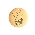 Colgante redondo dorado minimalista con grabado de manos entrelazadas para parejas - Darse la Mano (Estilo 2) / Dorado