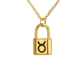 Collar de acero dorado con colgante de candado pulido y signo del zodiaco de Tauro - Tauro / Dorado
