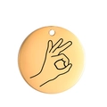 Polierter runder Edelstahl-Anhänger in Gold mit schwarzem OK-Handgesten-Grafik - OK-Zeichen (Stil 4) / Gold