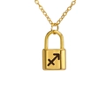 Collar con colgante de candado del zodiaco Sagitario en oro pulido y cadena fina - Sagitario / Dorado