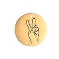 Runder goldener Edelstahl-Anhänger mit minimalistischem schwarzem V-Zeichen Hand-Geste - Friedenszeichen (Stil 9) / Gold
