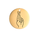 Runder Anhänger aus vergoldetem Edelstahl mit eingravierter Crossed-Fingers-Geste - Gekreuzte Finger (Stil 10) / Gold
