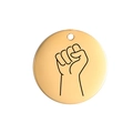Polierter goldener Edelstahl-Rundanhänger mit eingraviertem schwarzem Faust-Motiv - Geballte Faust (Stil 11) / Gold