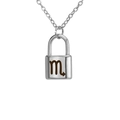 Collar de acero inoxidable plateado con colgante de candado y signo zodiacal Escorpio - Escorpio / Plateado