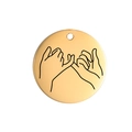 Goldener runder Edelstahl-Anhänger mit einer schwarzen Pinky-Swear-Gesten-Illustration - Kleiner-Finger-Schwur (Stil 15) / Gold