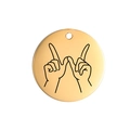 Polierter goldener runder Daumengesten-Anhänger mit schwarzer Gravur und Aufhängung - Herz-Hände-Kunst (Stil 16) / Gold