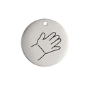 Runder Edelstahl-Anhänger in Silber mit einer minimalistischen Handgesten-Gravur - Handfläche (Stil 17) / Stahlfarben