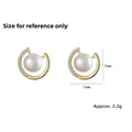 Orecchini vintage dorati geometrici con perle d'acqua dolce e zirconi bianchi, 15 mm - E0841 Orecchini Geometrici con Perle d'Acqua Dolce