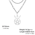 Collar de capas en acero inoxidable plateado con colgante de luna y estrella estrella - Cadena de Eslabones Tono Plateado