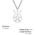 Collar de acero de titanio con colgante de luna y estrella plateado y cadena de estilo híbrido - Cadena Asimétrica Empalmada Color Plata