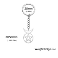 Silberner Edelstahl-Mond-Pentagramm-Schlüsselanhänger mit Maßen und Gewichtsspezifikationen - Silber