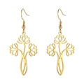 Bohemian gold hollow lotus stainless steel drop earrings with yoga flower pendant style - Gold Three Lotus