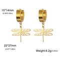 Elegante 18K vergoldete Libellen-Ohrhänger mit Huggie-Reifen und hohlen Anhängern - Breiter Reifenstil / Gold