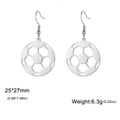 Polished silver stainless steel soccer ball dangle earrings for women and teenage girls - Silver