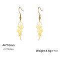 Golden stainless steel cutout floral drop earrings with 44x16mm dimensions shown - Earring Hooks / Gold