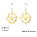 Golden hollow football dangle earrings for women with sleek stainless steel hooks - Gold