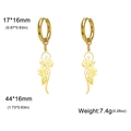Golden stainless steel hollow flower dangle earrings with precise size and weight measurements - Ear Buckle / Gold