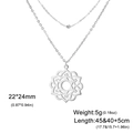 Double-layered silver stainless steel necklace with mandala flower pendant and metal bead - Double Bead Chain - Steel Color