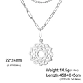 Silver geometric hollow wreath double layer necklace with stainless steel mandala pendant - Paperclip Chain Silver Tone