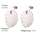 Silver tropical monstera leaf dangle earrings in polished stainless steel for women - Steel