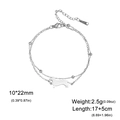 Polished silver stainless steel double-layer chain bracelet with dachshund dog charm - Double-Layer Beaded Necklace / Steel