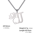 Collier argenté avec lettre U, lotus et profil féminin en acier inoxydable - Lettre J / Acier