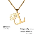Collier doré lettre L avec profil de femme et pendentif lotus en acier inoxydable - Lettre L / Or