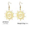 Pendientes Evil Eye de acero dorado con diseño solar y gancho detalles 29x26mm - Dorado