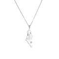 Minimalist silver stainless steel Israel map pendant necklace with a brushed metal finish - Arabic Calligraphy Map (Style 5) - Silver