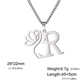 Collier en acier inoxydable argenté avec pendentif lettre R, lotus et profil féminin - Lettre R / Acier