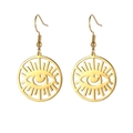 Golden boho stainless steel evil eye drop earrings with a radiant sunburst design - Gold Evil Eye
