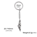Polished silver stainless steel Israel map keychain with olive branch pattern and dimensions - Silver