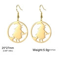 Golden witch on broomstick dangle earrings in stainless steel with size specs - Gold