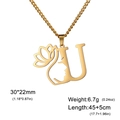 Collier doré en acier inoxydable avec pendentif lettre U lotus et visage de femme - Lettre U / Or