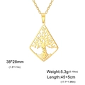 Gold-plated stainless steel tree of life necklace in triangle frame with size specs - Cable Chain / Gold