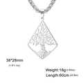 Silver stainless steel tree of life triangle pendant necklace with box chain link - Box Chain / Steel