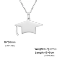 Silver graduation mortarboard cap necklace in polished stainless steel finish - Cable Chain / Steel